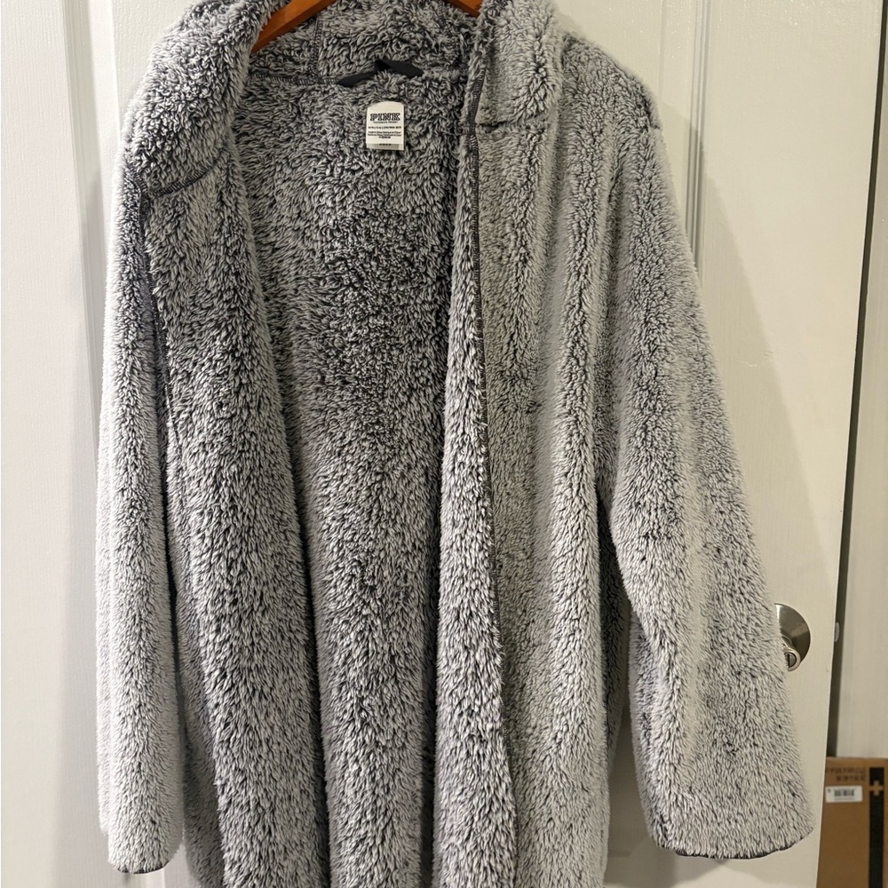 Victoria Secret Pink Sherpa Open Front Hooded Sweater Grey Size Small Soft Cozy
